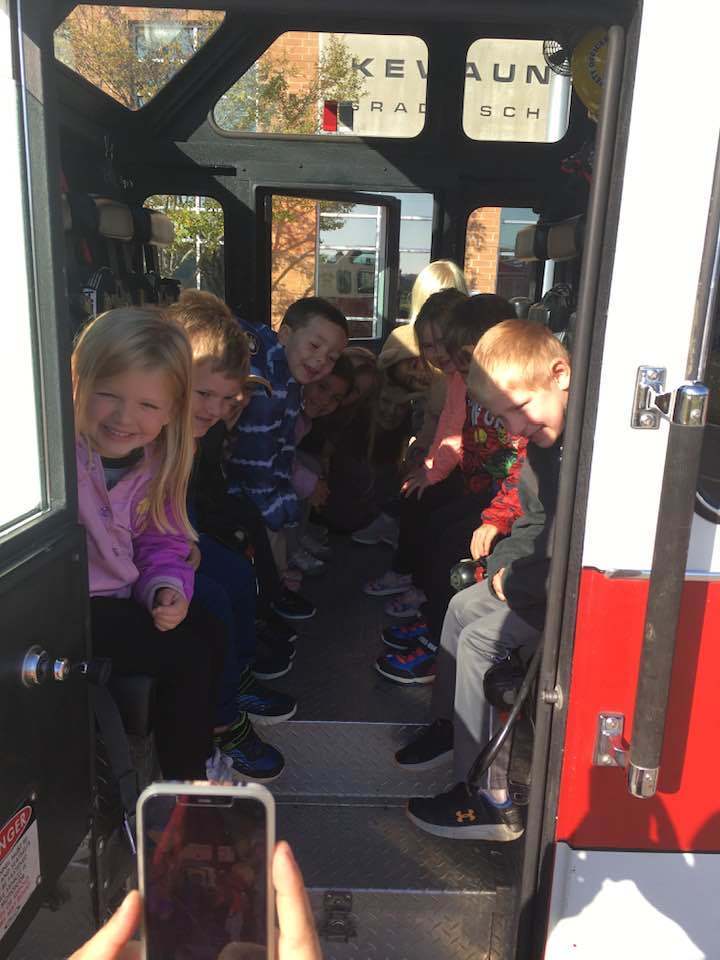 Fire truck with students